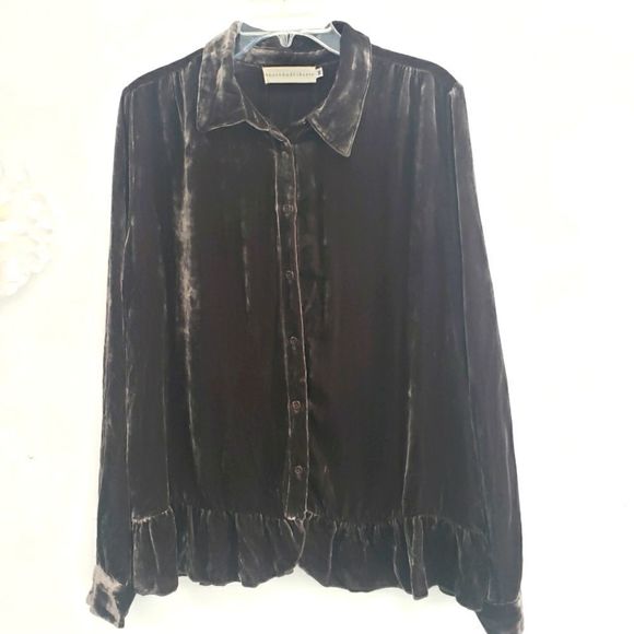 Johnny Was 4 Love And Liberty Lura Velvet Blouse in Brown Size Medium - Picture 2 of 14